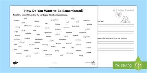 how do you want to be remembered essay: Life Legacy and Personal Imprint